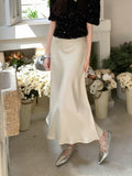 Yipinpay Long Satin Skirt Women Elegant Korean Fashion High Waist Solid Silk A-line Skirt Office Lady Casual Summer Fashion 2023