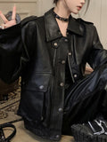 Yipinpay Streetwear Black Leather Jacket Women Winter Casual Moto Biker Zipper Leather Jacket Fashion Trench High Street Faux Coat