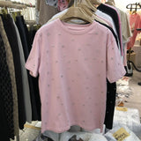 Yipinpay Aesthetics Grunge Graphic T Shirts White Diamond T-shirts Loose Cotton Tops Oversized Tee Y2k O Neck 2023 Summer New