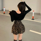 Yipinpay Mini Print High Waisted Leopard Skirts Faldas Mujer Moda Y2k Skirt Vintage 2023 Skirts for Women Chiffon Cake New Pleated