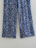 Yipinpay Blue Print Wide Leg Pants Women High Waisted Trousers Women Casual Baggy Pants Woman Fashion Summer Women's Pants Set