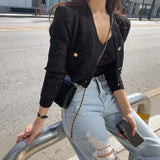 Yipinpay Fall Sexy Camisole Top + Cropped V Neck Black Cardigan Twist Knitted Coat Korean Chic Two Piece Sets Retro Winter Clothes
