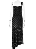 Yipinpay MO Fashion Dot Print Swinging Neck Backless Midi Dress For Women Chic Slip Side Split Slim Dresses Ladies Sundress