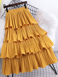 yipinpay 2023 New Fashion High Waist Long Midi Skirt Women Plain Edible Tree Fungus Chic Pleated Skirts Korean Cute White Skirt