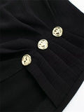 Yipinpay Black Midi Skirt Woman Golden Buttons Long Skirts For Women Fashion 2023 High Waist Slit Skirt Elegant Women's Skirts
