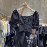 Yipinpay Bandage Crop Top Femme Pink Doll Blouse Blusas Mujer De Moda 2023 Bow Backless Black White Ruffle Pleated Shirt Women