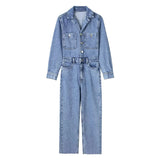 Yipinpay Blue Denim Jumpsuit Women Elegant Long Jumpsuits Woman 2023 Long Sleeve Jean Woman Jumpsuit Straight Leg Summer Overalls