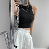 Yipinpay Sporty Tank Top Feminine Spring Summer Fashion Slim Sleeveless Cropped Tops Solid Corsets for Women 4 Colors