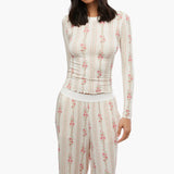 Yipinpay Women's Y2K Retro Vintage 2Pcs Pajamas Set Outfits Mini Dot/Floral Print Long Sleeve Tops +Long Pants Loungewear Suit