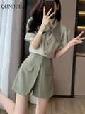 Yipinpay Women's Summer Shorts Sets Korean Luxury Short Sleeve New In Matching Sets Chic and Elegant Shorts 2 Piece Set Women Outfit