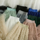 Yipinpay Style Knee Length Skirt For Women 2023 Y2k Elastic Band Fairy Long Skirts Female For Dinner Maxi Tulle Skirt Pink Coffee