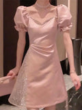 Yipinpay Chic Mini Sequin Dress Women Vintage V-neck Luxury Evening Dress Female Elegant Lace Patchwork Prom Party Dress 2023
