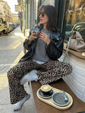Yipinpay Leopard Print Women Trousers Fashion Stylish Straight Leg Pants 2024 Spring Summer Casual Lady High Street Jeans