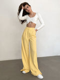 Yipinpay Elegant Yellow Formal Trousers Women High Waisted Wide Leg Pants Female Office Work Spring Long Pants Solid Pockets