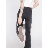 yipinpay Kleidung Flare Jeans Schwarz Schnürung Hohe Taille Stretchy Selbst Anbau Vintage Casual Baggy Damen Denim Hosen Sommer