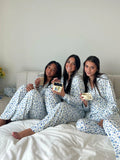 Yipinpay Women's Y2K 2Pcs Heart/Floral Print Pajamas Set Long Sleeve Lapel Button Up Shirt Tops+Sleepwear Pants Pjs Loungewear