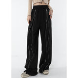 yipinpay Women Black Sweatpants Loose Zipper High Waist Vintage Baggy Pants American Fashion Female Bottoms Straight Wide Leg Trouser