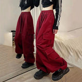 Yipinpay Pockets Cargo Pants for Women Straight Oversize Pants Harajuku Vintage 90S Aesthetic Low Waist Trousers Wide Leg Baggy Jeans