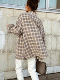 Yipinpay Khaki Shacket Oversized Shirts Womens Dropped Shoulder Plaid Blouses Outwear Street Style Pockets Casual Tops 2023