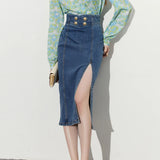 Yipinpay Skirts For Women Fashion 2024 New Y2k High Waist Blue Denim Skirt Female Casual Vintage Straight A-line Pencil Jeans Skirt