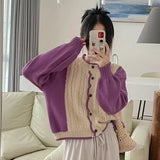 Yipinpay Puff Sleeve Twist Sweater Short Pull Winter Cardigans Women Chic Contrast Vintage Crop Sweaters Women Sueters