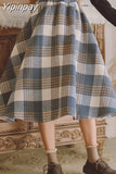 Yipinpay New Autumn/Winter Sweet Skirt Women Vintage Plaid Woolen Woven Skirts High Quality Vintage Elegant Skirt Female