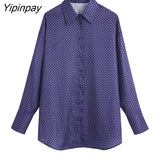 Yipinpay 2023 Spring Autumn Women Printed Blouses Shirt Causal Turn Down Collar Long Sleeved Thin Tops Single Breasted T-Shirts