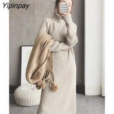 Yipinpay Winter High Collar With Loose Thickened Long Sweater Dress Women