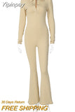 Yipinpay Fashion Turn-down Collar Jumpsuit Women 2023 Winter Long Sleeve Wide Legs Jumpsuits Femme Streetwear Lapel Body Overalls