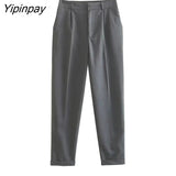 Yipinpay Spring Women Blazer Pant Suit 2023 Female Fashion Office Outfits Double Breasted Jacket Coats Long Trousers Basic Outwear