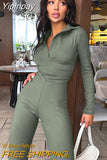 Yipinpay Fashion Turn-down Collar Jumpsuit Women 2023 Winter Long Sleeve Wide Legs Jumpsuits Femme Streetwear Lapel Body Overalls