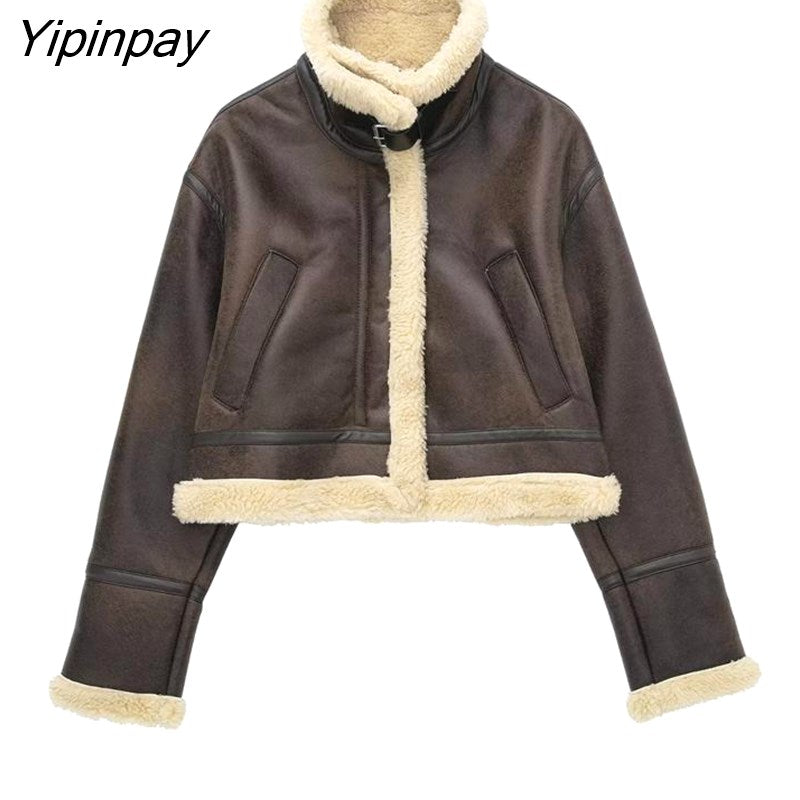 Yipinpay Winter Women Thicken Fleece Jackets 2023 Warm Long Sleeve Zipper Coats Loose Vintage Female Waistcoat Chic Cold Outwear