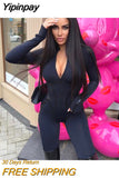 Yipinpay Leather Stitching Winter Jumpsuit Women Zipper Slim Fit Monos Mujer Elegante Manga Larga Street Casual Combinaison Stitch
