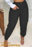 Yipinpay Women Pants Zipper Button Pocket Design Shirring Detail Pants Casual Pants for Women 2023