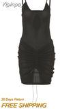 Yipinpay Women Sleeveless Bodycon Dress Summer Cutout Drawstring Ruched Party Dress For Cocktail Nightclub Beach Hot Sale S M L