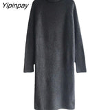 Yipinpay Winter High Collar With Loose Thickened Long Sweater Dress Women