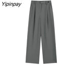 Yipinpay High Waist Wide Leg Trousers Loose Black Casual Pants Women