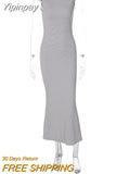 Yipinpay MO Elegant Round Neck Sleeveless Solid Maxi Sexy Dress For Women Summer Slim Pullover Evening Dress Chic Ladies Party