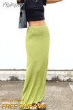 Yipinpay Vintage 90s Straight Long Skirt Women Y2K Sexy Solid Slim Elastic Waist Pencil Maxi Skirt 2000s Aesthetic Streetwear