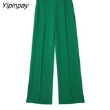 Yipinpay New Women Blazer Suit Sets 2023 Autumn Winter Double Breasted Office Outfits Jacket+Zipper Flare Trousers Outwear