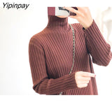 Yipinpay Autumn New Women Dress Korean Style Fashion Knitted Sweater Dress Long Slim Female 2023 HOT vestidos