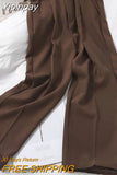 Yipinpay High Waist Winter Wide Brown Pants Elegant Woman Office Pants Trousers Loose Casual Women's Trousers Korean
