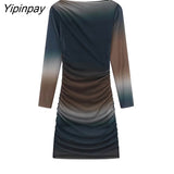 Yipinpay 2023 New Fashion Tulle Dresses Spring Summer O-neck Slim Party Sexy Vestidos Long Sleeve Back Zipper Mini Dresses