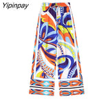 Yipinpay 2023 Summer Women 2PCS Print Blouses+Skirts Set New Turn Down Collar Long Sleeve Tops High Waist Dress Girl Outfits