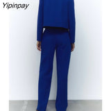 Yipinpay 2023 Autumn Winter Blazer Pant Sets Long Sleeve Coats Office Formal Single Breasted Jacket Zipper Trouser Outwear