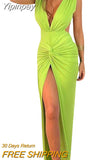 Yipinpay Backless Wrapped Slit Bodycon Dress for Women Summer Elegant Fashion Sleeveless Deep V Neck Twist Ruched Long Tank Dress