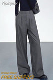 Yipinpay Gray High Waist Pants Pleated Elegant Women Wide Leg Pants Office Ladies Classic Work Floor-Length Pants Summer 2023