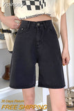 Yipinpay High Waisted Black Shorts Jeans Women Y2k Summer Female Vintage Blue Straight Denim Short Korean Casual Knee Length Pants