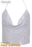 Yipinpay Sexy Sequins Women Camis Metal Women Summer Top Crop Top 2023 New Club Backless Bralette Beach Halter Party Camisole 911