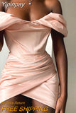 Yipinpay Quality Bodycon Satin Dress Pink Women Party Dress Mini 2023 New Double Layer Summer Dress Celebrity Evening Club Dress